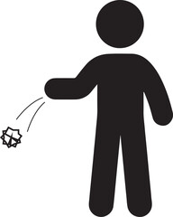 Stick figure icon throwing away crumpled paper