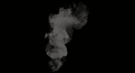 Realistic Dense Gray Smoke Plume Rising Isolated on Black Background Overlay