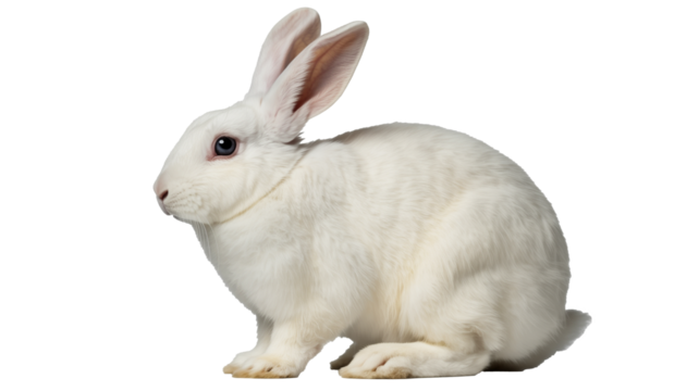 Adorable white rabbit sits in profile with soft fur, perfect for Easter, pets, and spring designs