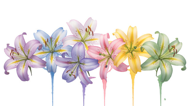 Vibrant floral isolated on transparent background, arrangement of colorful lilies evokes springtime joy and natural beauty for creative design projects