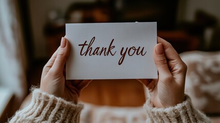 A hand holding a card that says "Thank You". Concept of gratitude and appreciation