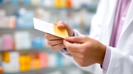 Pharmacy Professional Holding Medication Package in Modern Setting