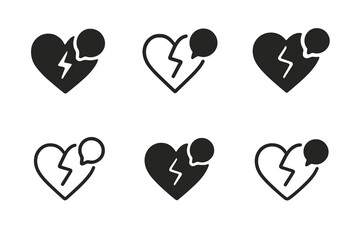 Emotional Notification Logos. Emotional weight of notifications. Icon set. Set Logo of emotional weight of notifications: broken heart and message bubble.