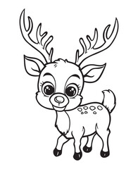 Naklejka premium Christmas reindeer .Coloring pages for kids, simple line art.