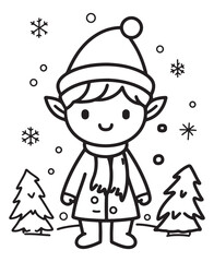 Obraz premium Elf of North Pole .Coloring pages for kids, simple line art.