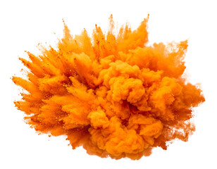 Dense Orange Holi Powder Cloud Puff, Soft Diffused Color Plume, Isolated