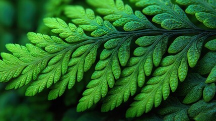 Lush Green Fern Leaves with Intricate Details and Vibrant Texture