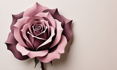 Elegant handcrafted pink and burgundy paper rose with layered petals on a light background.