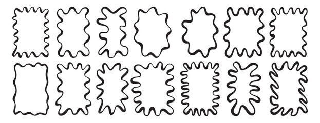 squiggle frame set. Smooth wavy border template. Rectangle serrated retro groovy shapes set. Cute funky geometric posters for modern design