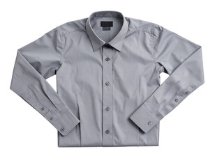 Grey Dress Shirt Flat Lay with Spread Sleeves, Top-Down Perspective, Isolated