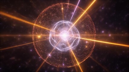 Sphere of energy emitting radiant rays and swirling particles creating a powerful dynamic visual symbolizing force creation transformation and vibrant cosmic motion in an abstract glowing form - Powered by Adobe