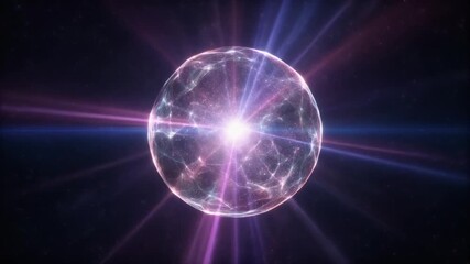 Sphere of energy emitting radiant rays and swirling particles creating a powerful dynamic visual symbolizing force creation transformation and vibrant cosmic motion in an abstract glowing form