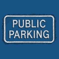 Artistic depiction of public parking signage on a deep blue background