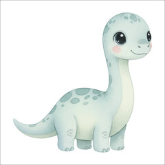 Watercolor dinosaurus Brachiosaurus vector isolated on white background cute long-neck dinosaur

