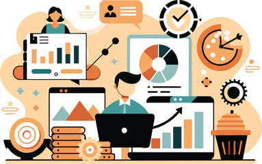 Enterprise resource planning, flat illustration, vector illustration.