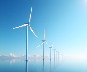 Modern Wind Farm Under Blue Sky Representing Clean Energy