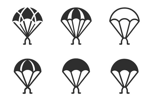 Parachute Logo Variations. Parachute. Icon set. Set Logo of Parachute: Parachute pack ready for jump. harmonious logo variations of the same emblematic