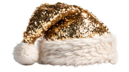 Golden sequin santa hat isolated on white background