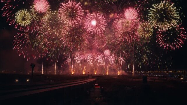 Vibrant virtual fireworks bursting in radiant colors creating an extravagant digital celebration symbolizing joy excitement innovation and immersive festive energy in a dynamic virtual display