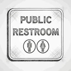 Unique sketch style illustration of a public restroom sign for guidance