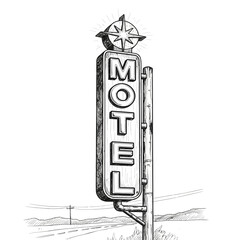 Vintage Motel Sign with Starburst, Hand-Drawn Illustration Style