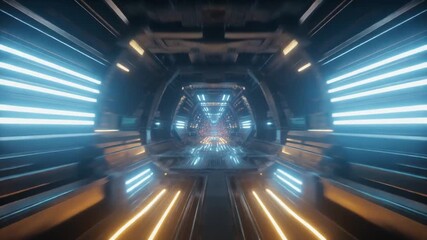 Warp speed through a cybernetic tunnel with streaking neon lines and futuristic motion creating a sense of high velocity acceleration digital energy flow and immersive sci-fi momentum - Powered by Adobe