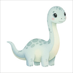Fototapeta premium Watercolor dinosaurus Apatosaurus vector isolated on white background cute baby apato 