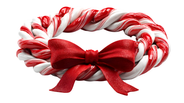 Candy cane wreath with red bow isolated on white background