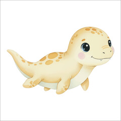 Watercolor dinosaurus Mosasaurus vector isolated on white background cute baby mosasaurus sea dinosaur
