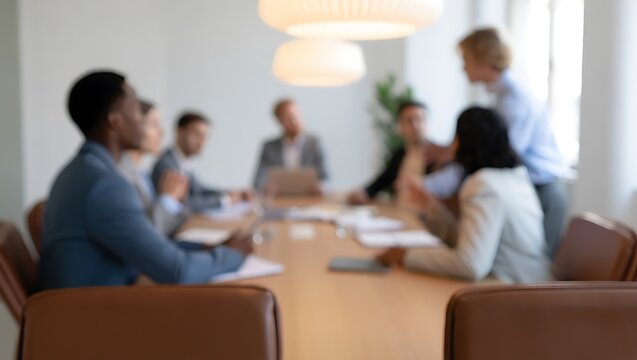 Diverse business team in blurred meeting room brainstorming collaboration strategy