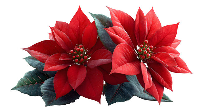 Red Poinsettia Blooms isolated on white background