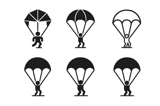 Parachute Logo Variations. Parachute. Icon set. Set Logo of Parachute: Parachute pack ready for jump. harmonious logo variations of the same emblematic