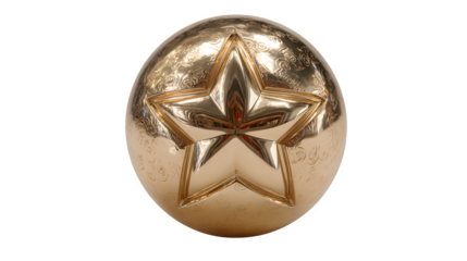 Golden sphere with star emblem 3d rendered isolated on white background