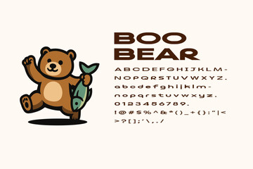 vector illustration of a bear, fish and vector aplhabet for branding identity