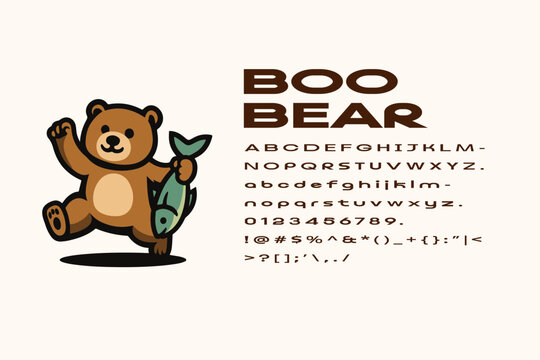 vector illustration of a bear, fish and vector aplhabet for branding identity