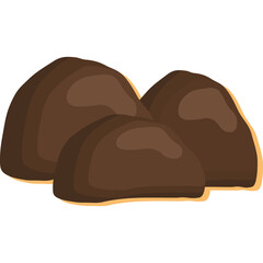 Pile Of Three Brown Rocks With Orange Outline And Shadows On Transparent Background