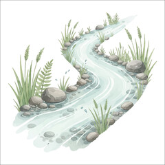 Watercolor prehistoric river vector isolated on white background ancient stream dinosaur environment  © Mae