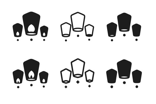 Floating Lantern Logos. Remembering loved ones with special memorial traditions. Icon set. Set Logo of remembering loved ones with special memorial traditions: