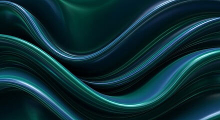 Serpentine motion of fluid forms in emerald and teal coloration