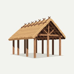 Simple thatched roof structure standing on wooden pillars, traditional design