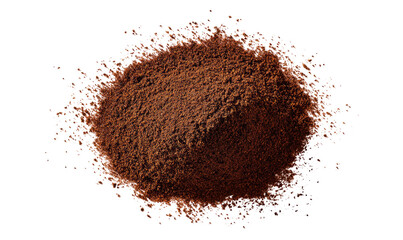 Dark brown powder pile, top-down view.  Scattered particles surround the central mound