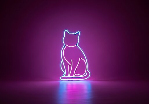 Vibrant feline silhouette expressed through sleek neon illumination concept