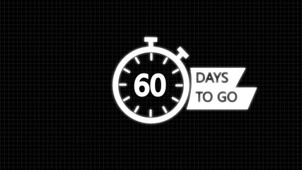Clock icon isolated with 60 Days to go text animation . Countdown timer. Clock icon. Time icon. Counter time.60 Days Animation 60 Day To Go text Animation.Sales countdown.4k video Black stopwatch icon