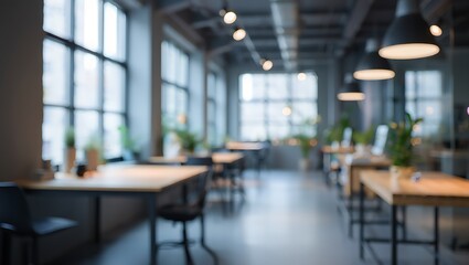 Fototapeta premium Spacious Office Interior with Large Windows and Modern Lighting Setup