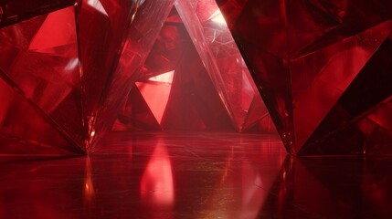 faceted red crystal interior with angular walls and cinematic photoreal depth
