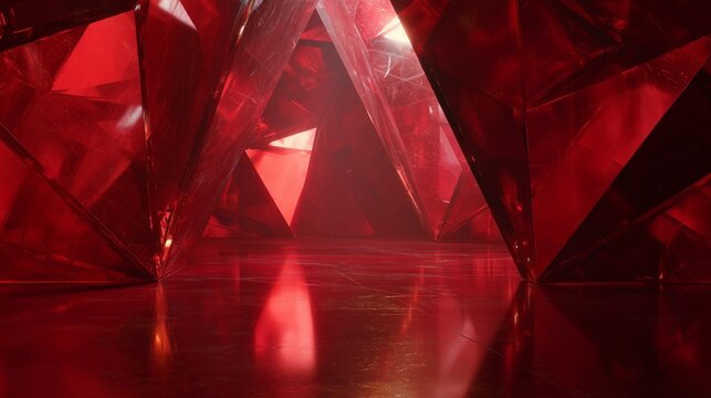 faceted red crystal interior with angular walls and cinematic photoreal depth - Powered by Adobe