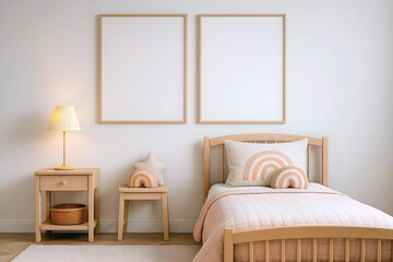 Minimalist Kids Room Interior with Blank Wall for Art Display