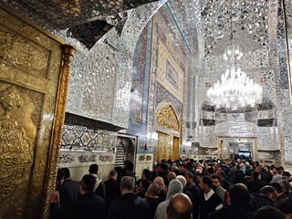 Mashhad, Iran - November 15, 2025: Golden Doors and Ornate Interior Architecture of the Holy Shrine...