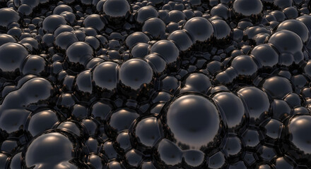 Obraz premium Close-Up of Numerous Black Glossy Spheres Abstract Reflective Background
