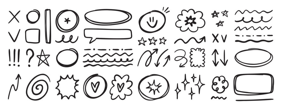 Hand drawn planner sketch doodle elements set simple design shapes